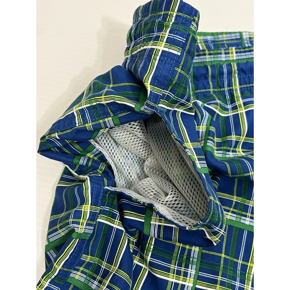 Nike Swoosh‎ Board Shorts Swim Trunks Mens Size XXL Plaid Blue Green Drawstring